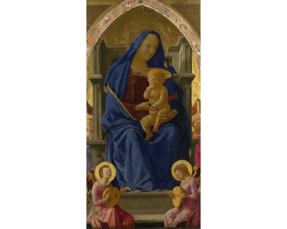 «Η Παρθένος και το Βρέφος» (The Virgin and Child), το κεντρικό τμήμα του Πολύπτυχου της Πίζας του πρώιμου Ιταλού ζωγράφου της Αναγέννησης, Μαζάτσο (Masaccio) Εκτύπωση έργο τέχνης σε κάμβα τελαρωμένο κάθετο 40Χ80εκ 