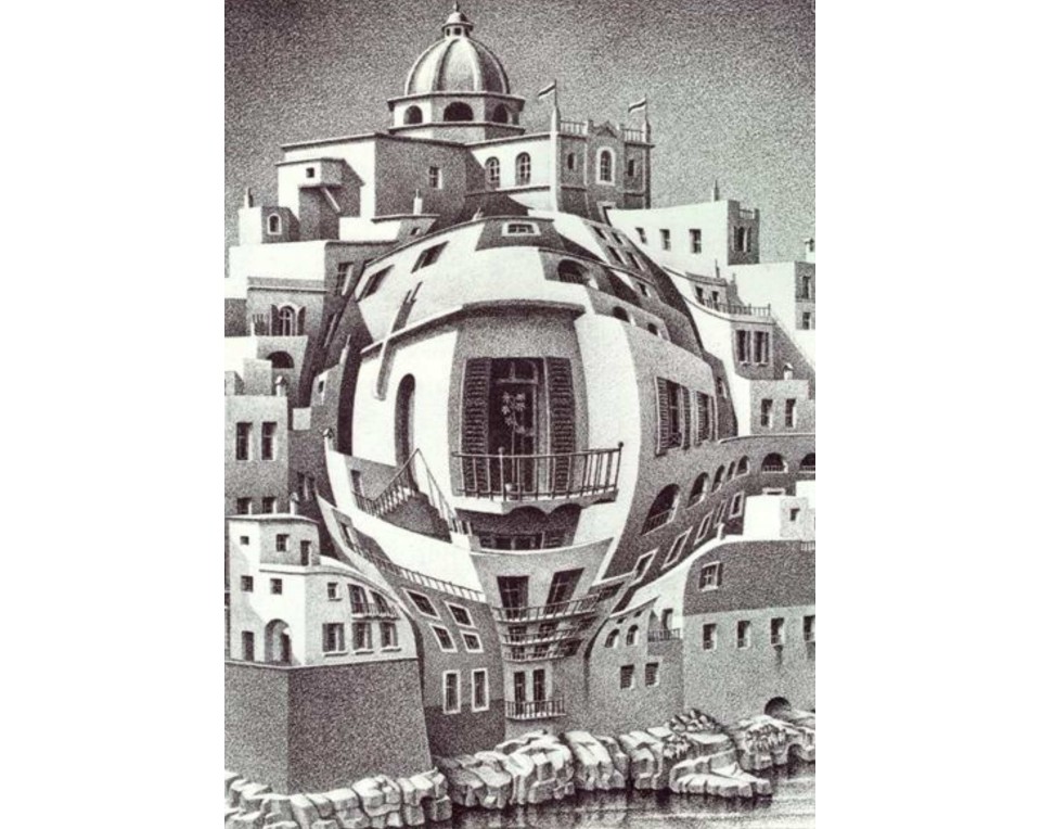  M.C. Escher με τίτλο "Μπαλκόνι" (Balcony) Εκτύπωση έργο τέχνης σε κάμβα τελαρωμένο κάθετο 50Χ70εκ 