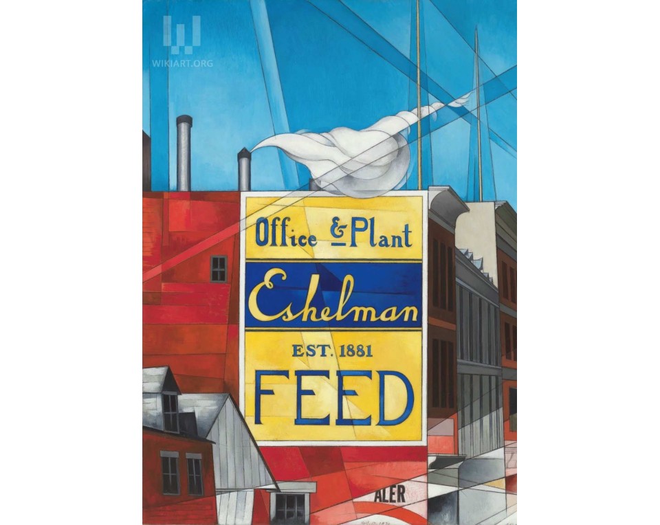 Τσαρλς Ντέμουθ (Charles Demuth) με τίτλο "Buildings Abstraction, Lancaster" (Αφαίρεση Κτιρίων, Λάνκαστερ).  Εκτύπωση έργο τέχνης σε κάμβα τελαρωμένο κάθετο 50Χ70εκ 