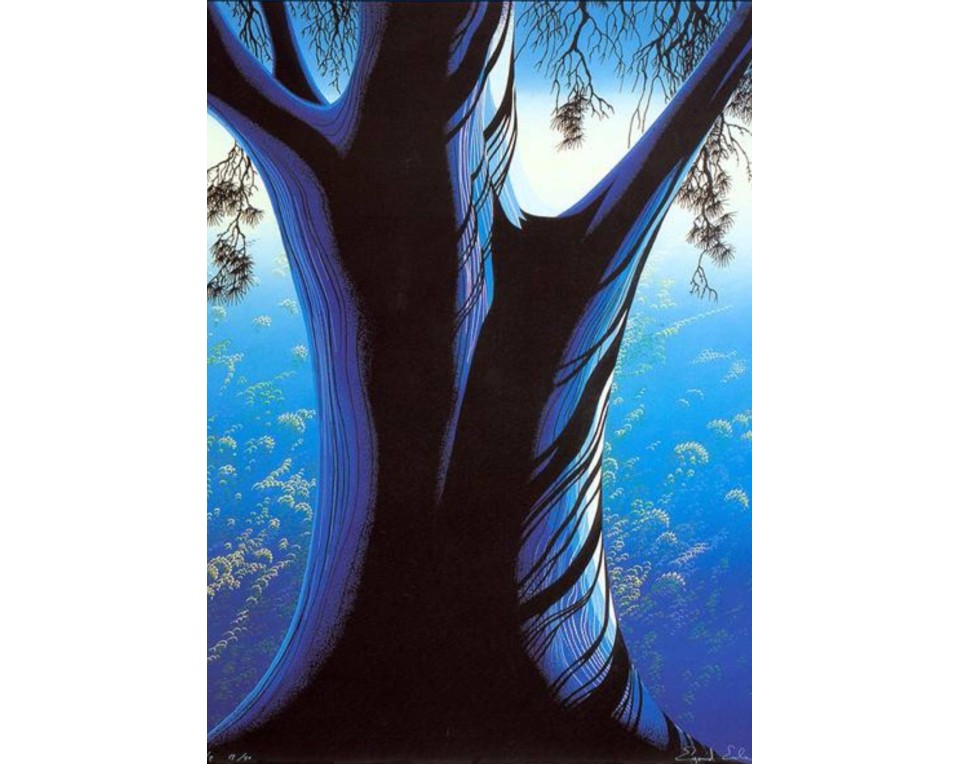 "Blue Pine" (Μπλε Πεύκο), δημιουργία του Αμερικανού καλλιτέχνη Eyvind Earle. Εκτύπωση έργο τέχνης σε κάμβα τελαρωμένο κάθετο 50Χ70εκ 