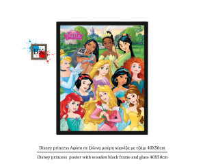 Disney princess Αφίσα σε ξύλινη μαύρη κορνίζα με τζάμι 40Χ50cm