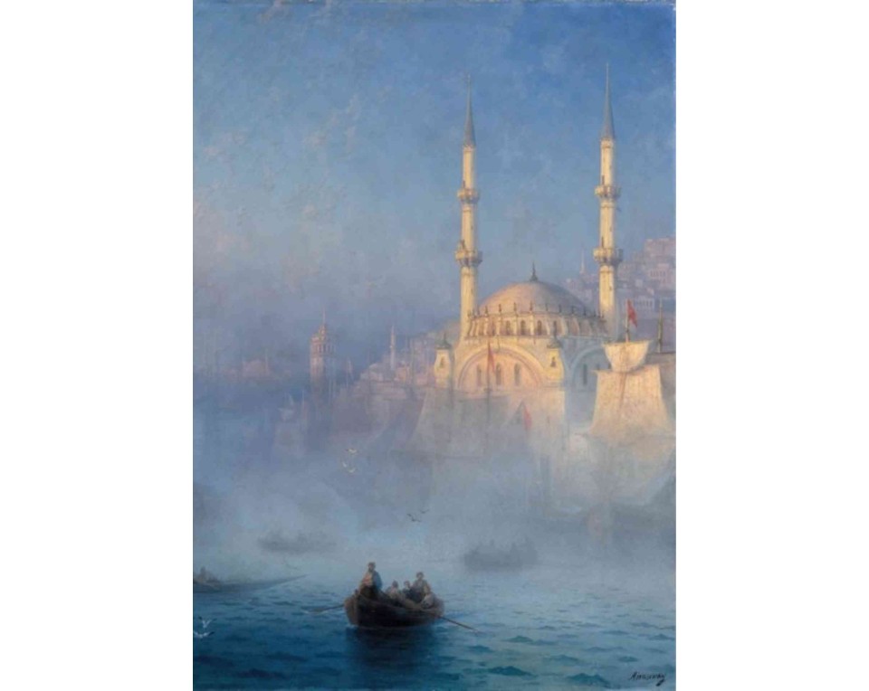 ΠΙΝΑΚΑΣ ΣΕ ΚΑΜΒΑ Ivan Aivazovsky - Άποψη της Κωνσταντινούπολης με το Τζαμί Νουσρετιγιέ στο Φεγγαρόφωτο