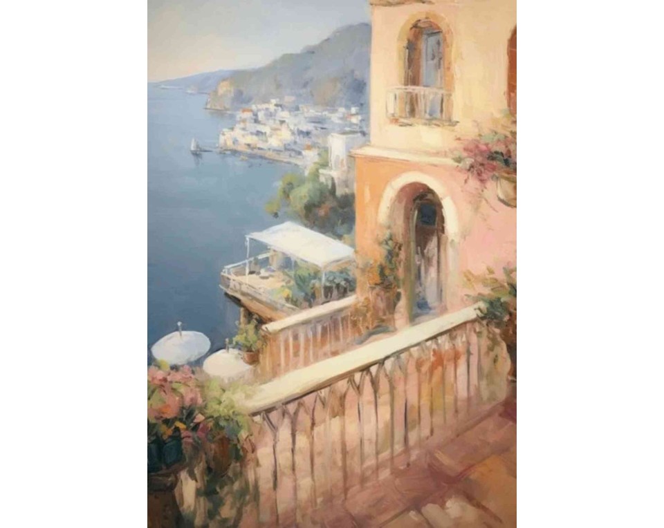 ΠΙΝΑΚΑΣ ΣΕ ΚΑΜΒΑ Howard Behrens / Anton Gutknecht (Style Attribution) - Ταράτσα με Θέα στην Ακτή Αμάλφι