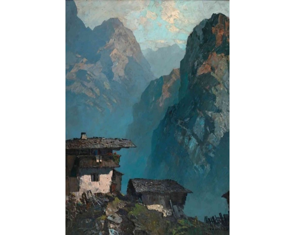 ΠΙΝΑΚΑΣ ΣΕ ΚΑΜΒΑ Alfons Walde / Hubert Sattler (Tyrol School Style Attribution) - Ορεινό Σαλέ στους Δολομίτες