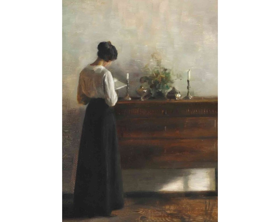 ΠΙΝΑΚΑΣ ΣΕ ΚΑΜΒΑ Vilhelm Hammershoi - Γυναίκα στο Εσωτερικό