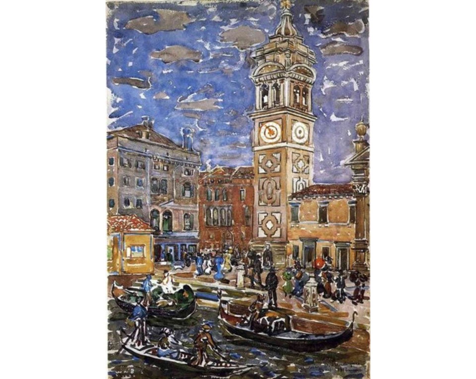 ΠΙΝΑΚΑΣ ΣΕ ΚΑΜΒΑ Maurice Prendergast - Βενετσιάνικη Πλατεία και Πύργος Ρολογιού