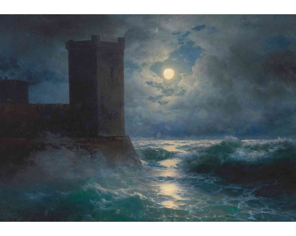 ΠΙΝΑΚΑΣ ΣΕ ΚΑΜΒΑ Ivan Aivazovsky - Γενουατικοί Πύργοι στη Μαύρη Θάλασσα