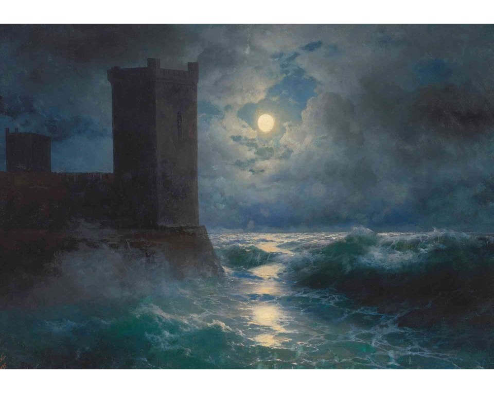 ΠΙΝΑΚΑΣ ΣΕ ΚΑΜΒΑ Ivan Aivazovsky - Γενουατικοί Πύργοι στη Μαύρη Θάλασσα