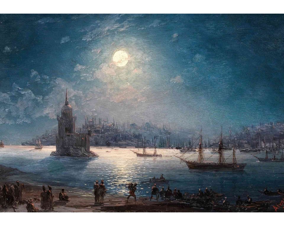 ΠΙΝΑΚΑΣ ΣΕ ΚΑΜΒΑ Ivan Aivazovsky - Θέα του Βοσπόρου με την Αγία Σοφία και τον Πύργο της Κόρης στο Φεγγαρόφωτο