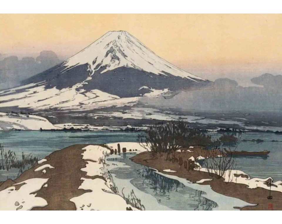 ΠΙΝΑΚΑΣ ΣΕ ΚΑΜΒΑ Yoshida Hiroshi - Το Όρος Φούτζι από τη Λίμνη Καβαγκούτσι