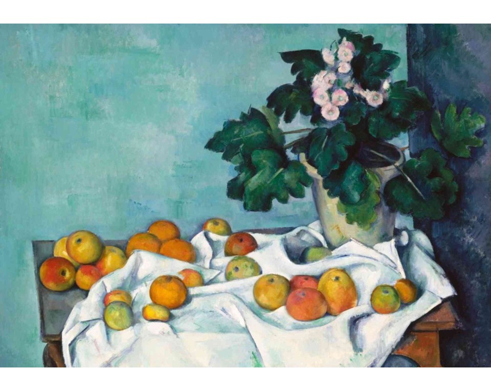 ΠΙΝΑΚΑΣ ΣΕ ΚΑΜΒΑ Paul Cézanne - Νεκρή Φύση με Μήλα και Γλάστρα με Πρίμουλες