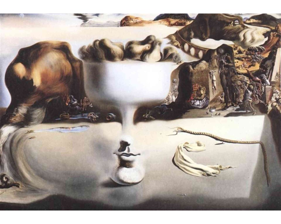 ΠΙΝΑΚΑΣ ΣΕ ΚΑΜΒΑ Salvador Dalí - Εμφάνιση Προσώπου και Πιάτου με Φρούτα σε Παραλία