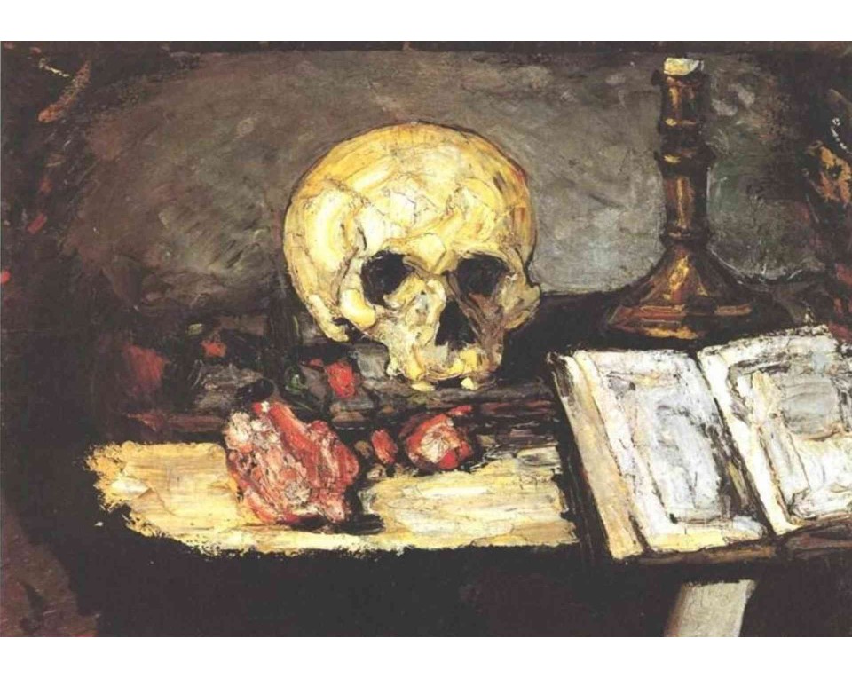 ΠΙΝΑΚΑΣ ΣΕ ΚΑΜΒΑ Paul Cézanne - Νεκρή Φύση με Κρανίο, Κερί και Βιβλίο