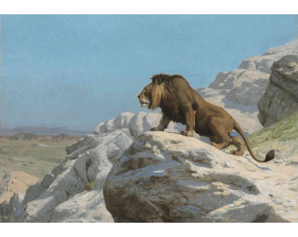 ΠΙΝΑΚΑΣ ΣΕ ΚΑΜΒΑ Jean-Léon Gérôme - Λιοντάρι σε Επιφυλακή