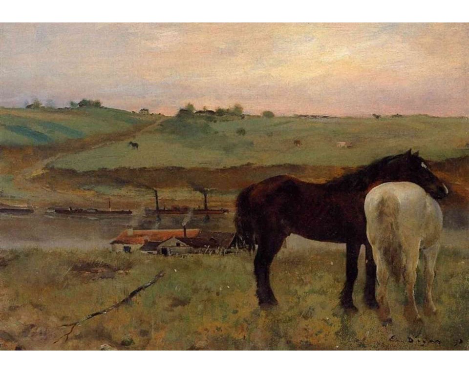 ΠΙΝΑΚΑΣ ΣΕ ΚΑΜΒΑ Edgar Degas - Άλογα σε Λιβάδι