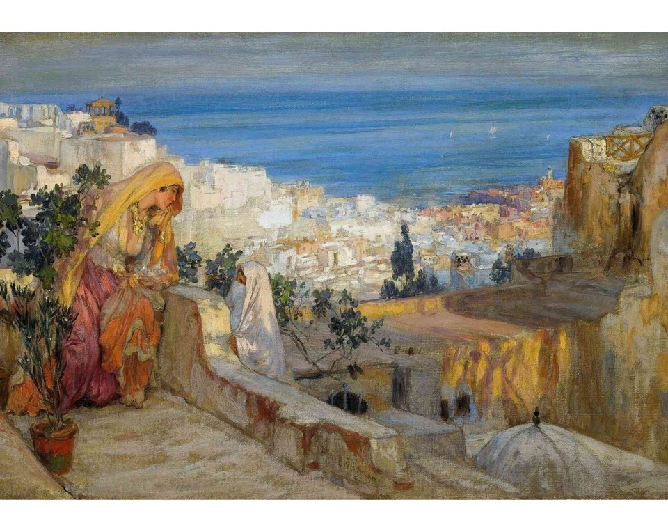 ΠΙΝΑΚΑΣ ΣΕ ΚΑΜΒΑ Frederick Arthur Bridgman - Αραβικές Γυναίκες σε Ταράτσα, το Αλγέρι στο Βάθος