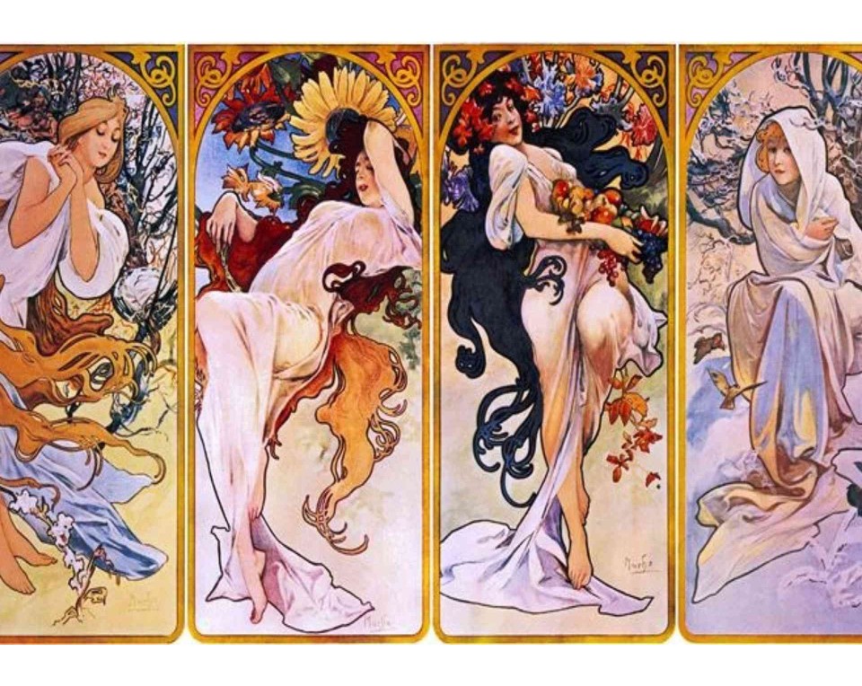 ΠΙΝΑΚΑΣ ΣΕ ΚΑΜΒΑ Alphonse Mucha - Οι Τέσσερις Εποχές