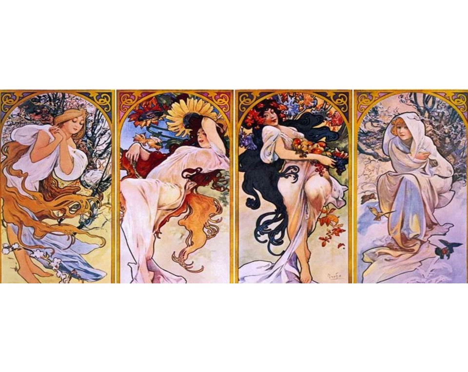 ΠΙΝΑΚΑΣ ΣΕ ΚΑΜΒΑ Alphonse Mucha - Οι Τέσσερις Εποχές