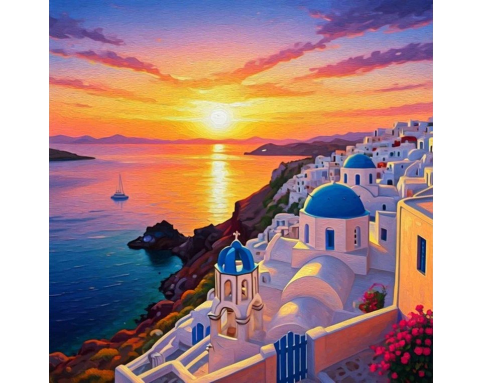 ΠΙΝΑΚΑΣ ΣΕ ΚΑΜΒΑ Ηλιοβασίλεμα στη Σαντορίνη