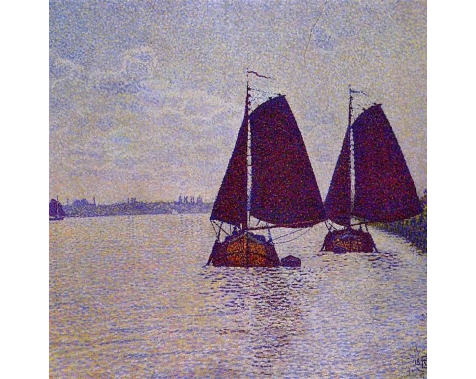 ΠΙΝΑΚΑΣ ΣΕ ΚΑΜΒΑ Théo van Rysselberghe - Φορτηγίδες στον Ποταμό Σχέλδη