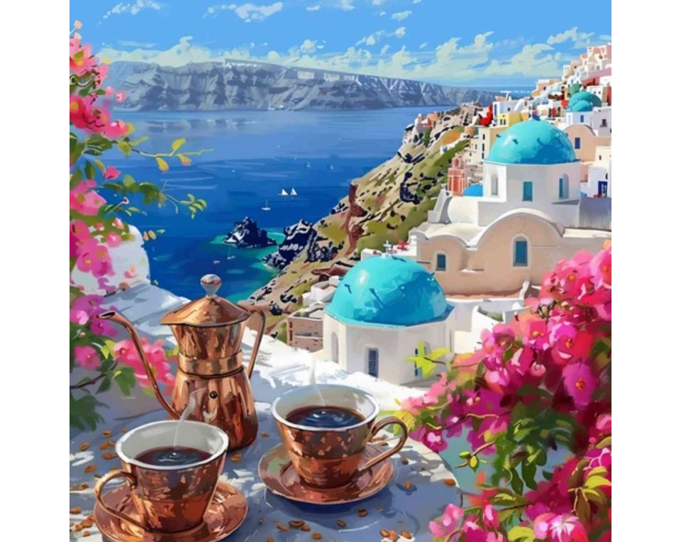 ΠΙΝΑΚΑΣ ΣΕ ΚΑΜΒΑ Καφές στη Σαντορίνη