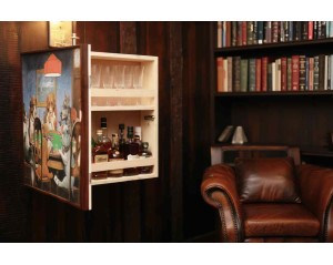 Κάβα mini bar τοίχου με καμβά ζωγραφικής ''σκυλιά παίζουν πόκερ''  50εκ πλάτος 60εκ ύψος  14εκ βάθος