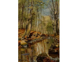 Peder Mørk Mønsted με τίτλο «Wooded River Landscape» Εκτύπωση έργο τέχνης σε κάμβα τελαρωμένο κάθετο 40Χ60εκ 