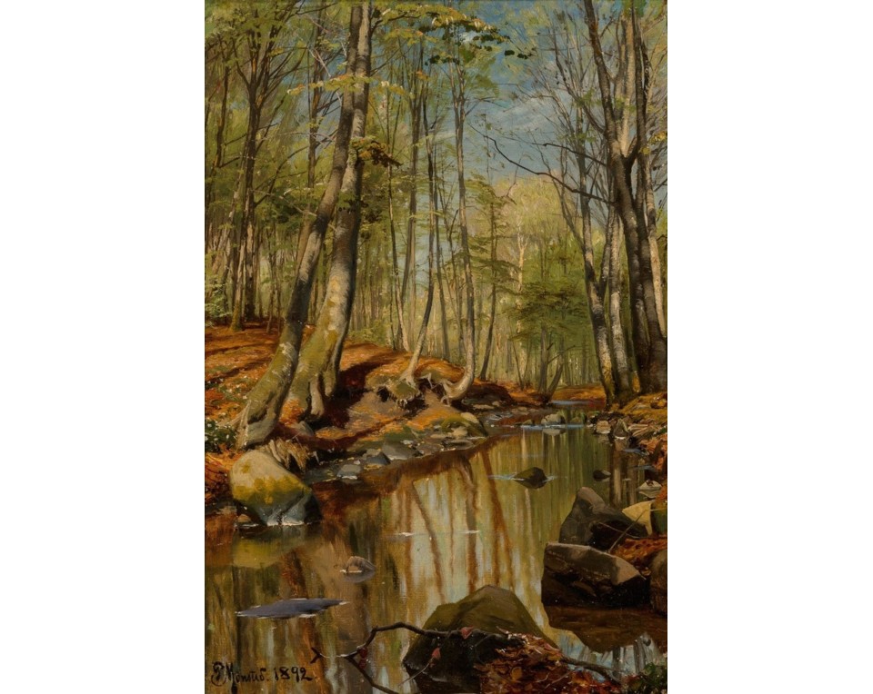 Peder Mørk Mønsted με τίτλο «Wooded River Landscape» Εκτύπωση έργο τέχνης σε κάμβα τελαρωμένο κάθετο 40Χ60εκ 