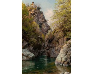 Peder Mørk Mønsted με τίτλο «En bjergslugt» (Το φαράγγι του βουνού).  Εκτύπωση έργο τέχνης σε κάμβα τελαρωμένο κάθετο 40Χ60εκ 