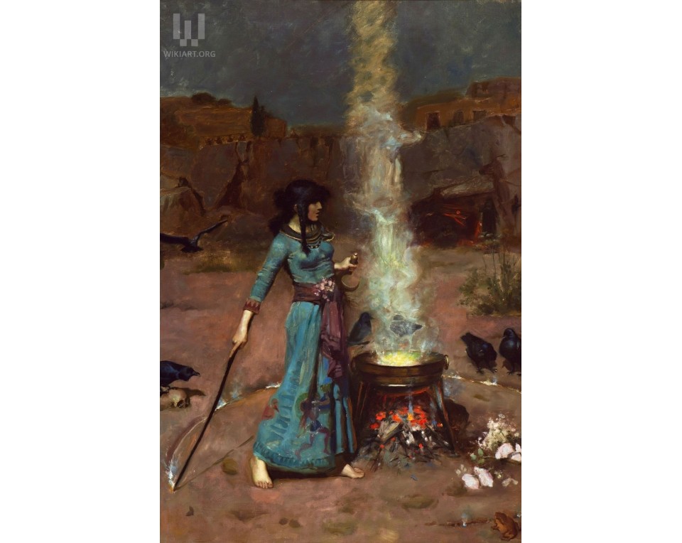 "Ο Μαγικός Κύκλος" (The Magic Circle), ένα έργο του 1886 του Άγγλου ζωγράφου Τζον Γουίλιαμ Γουότερχαουζ, Εκτύπωση έργο τέχνης σε κάμβα τελαρωμένο κάθετο 40Χ60εκ 