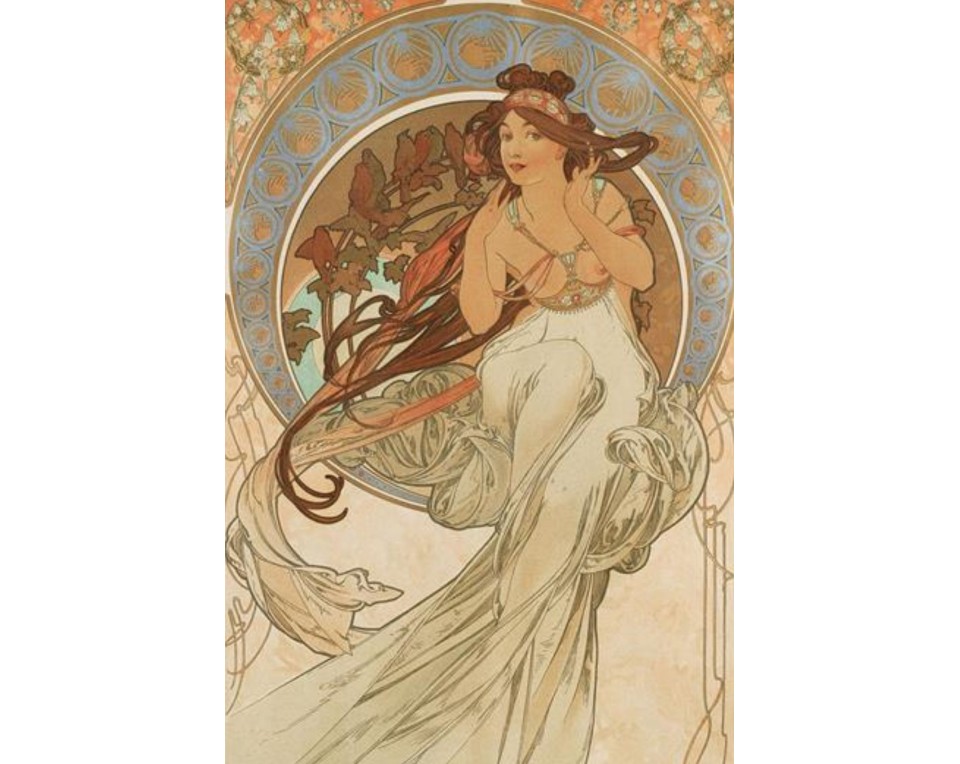  Αλφόνς Μούχα (Alphonse Mucha) έργο με τίτλο «Άνοιξη» (Spring), Εκτύπωση έργο τέχνης σε κάμβα τελαρωμένο κάθετο 40Χ60εκ 