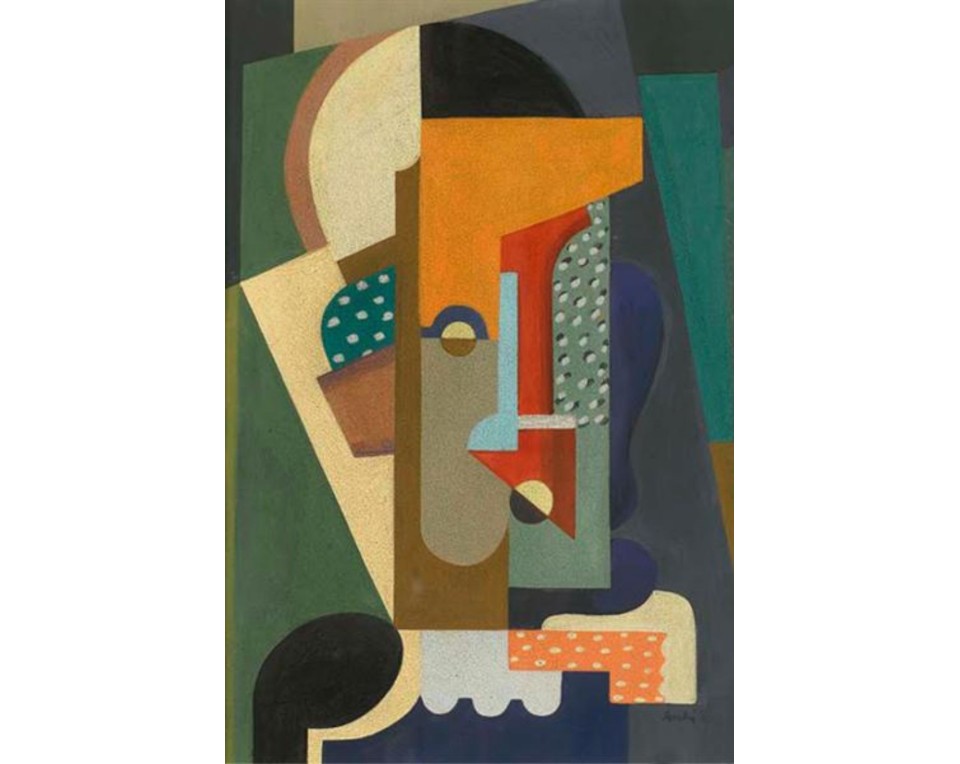 "Κυβιστική Σύνθεση" ("Cubist Composition") του Γάλλου ζωγράφου Ογκίστ Ερμπέν (Auguste Herbin).  Εκτύπωση έργο τέχνης σε κάμβα τελαρωμένο κάθετο 40Χ60εκ 