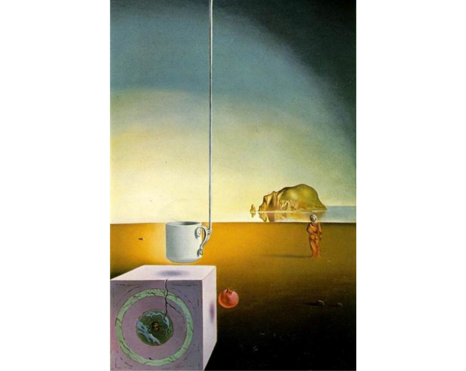 Καλλιτέχνης: Σαλβαδόρ Νταλί (Salvador Dalí) Τίτλος: «Ιπτάμενο γιγαντιαίο φλιτζάνι μόκα με ανεξήγητο παράρτημα πέντε μέτρων» Εκτύπωση έργο τέχνης σε κάμβα τελαρωμένο κάθετο 40Χ60εκ 