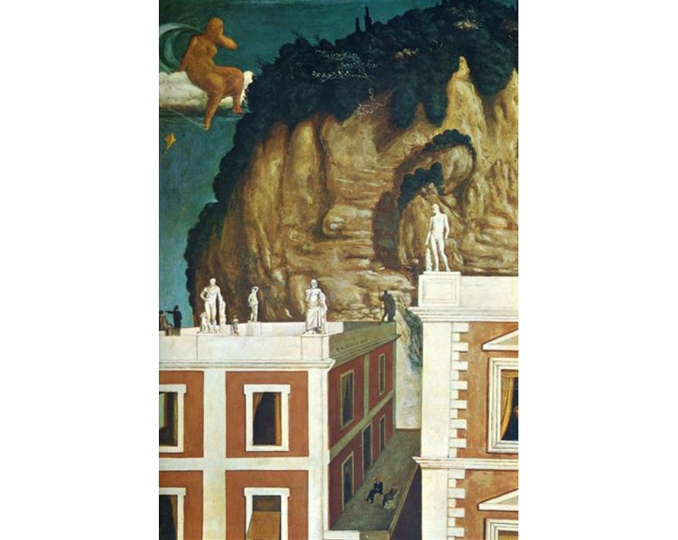 Τζόρτζιο ντε Κίρικο με τίτλο "Strange Travelers" (Παράξενοι ταξιδιώτες), Εκτύπωση έργο τέχνης σε κάμβα τελαρωμένο κάθετο 40Χ60εκ 