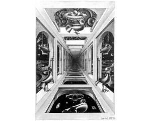 "Άλλος Κόσμος" (Another World), M.C. Escher Εκτύπωση έργο τέχνης σε κάμβα τελαρωμένο κάθετο 40Χ60εκ 
