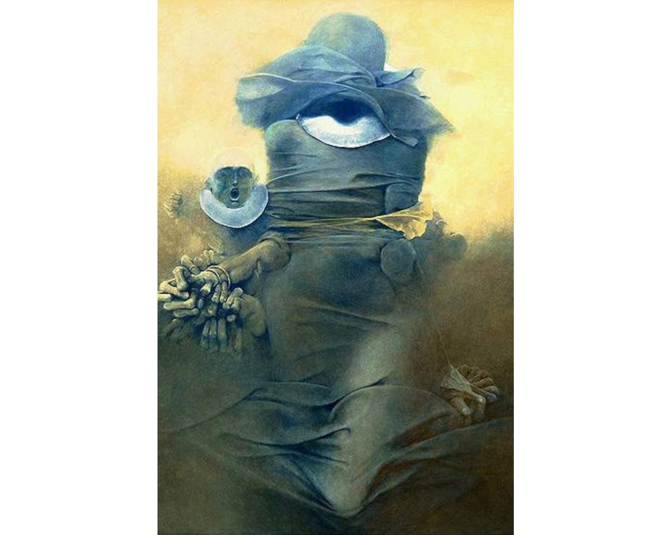 Ζντζίσουαφ Μπεκσίνσκι (Zdzisław Beksiński).  Εκτύπωση έργο τέχνης σε κάμβα τελαρωμένο κάθετο 40Χ60εκ 