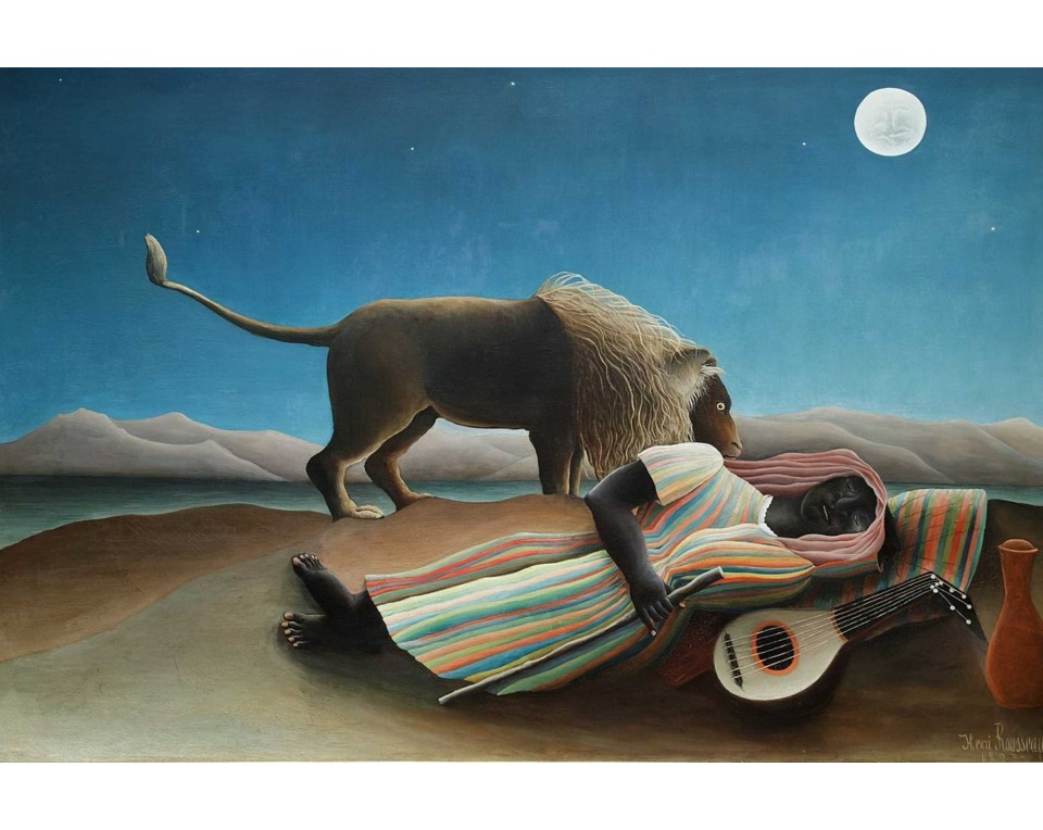  Ανρί Ρουσό (Henri Rousseau) με τίτλο "Η κοιμισμένη τσιγγάνα" Εκτύπωση έργο τέχνης σε κάμβα τελαρωμένο οριζόντιο 40Χ60εκ 