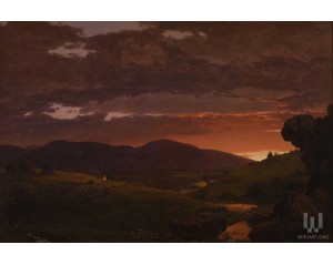 Frederic Edwin Church με τίτλο "Λυκόφως, «Σύντομος Διαιτητής» Μεταξύ Ημέρας και Νύχτας» (Ηλιοβασίλεμα)".  Εκτύπωση έργο τέχνης σε κάμβα τελαρωμένο οριζόντιο 40Χ60εκ 