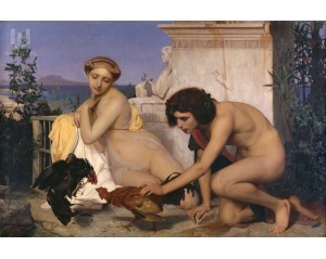 (Young Greeks Attending a Cock Fight) και δημιουργήθηκε το 1846 από τον Γάλλο ζωγράφο Ζαν-Λεόν Ζερόμ (Jean-Léon Gérôme). Εκτύπωση έργο τέχνης σε κάμβα τελαρωμένο οριζόντιο 40Χ60εκ 