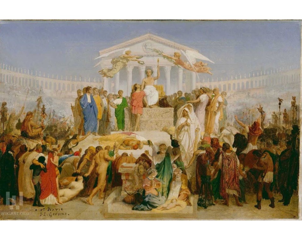  Ζαν-Λεόν Ζερόμ (Jean-Léon Gérôme), με τίτλο "Η Εποχή του Αυγούστου, η Γέννηση του Χριστού".  Εκτύπωση έργο τέχνης σε κάμβα τελαρωμένο οριζόντιο 40Χ60εκ 