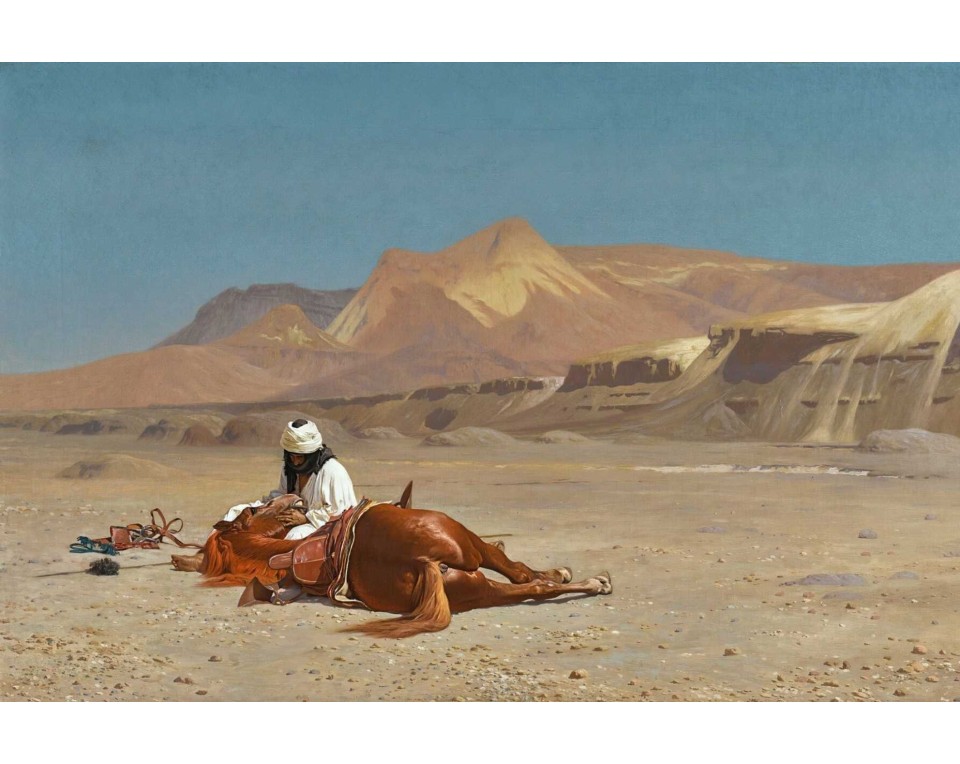 Ζαν-Λεόν Ζερόμ (Jean-Léon Gérôme) με τίτλο "Ο Αναβάτης και το Άλογό του στην Έρημο" (Rider and his Steed in the Desert), Εκτύπωση έργο τέχνης σε κάμβα τελαρωμένο οριζόντιο 40Χ60εκ 